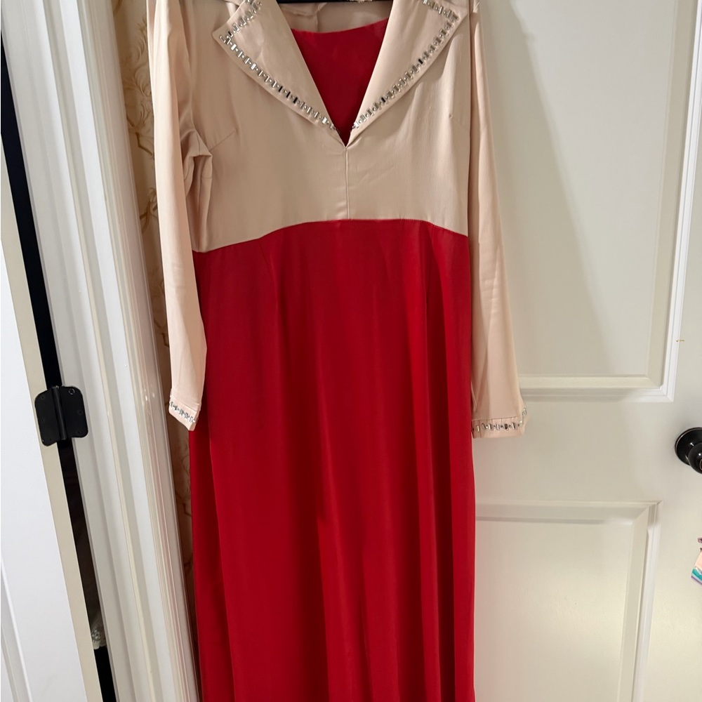 Elegant Red and Cream Women's Dress